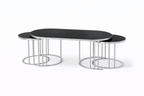 Luna Modern Nesting Coffee Table Set – Oval Glass Top, Metal Frame (120 cm)