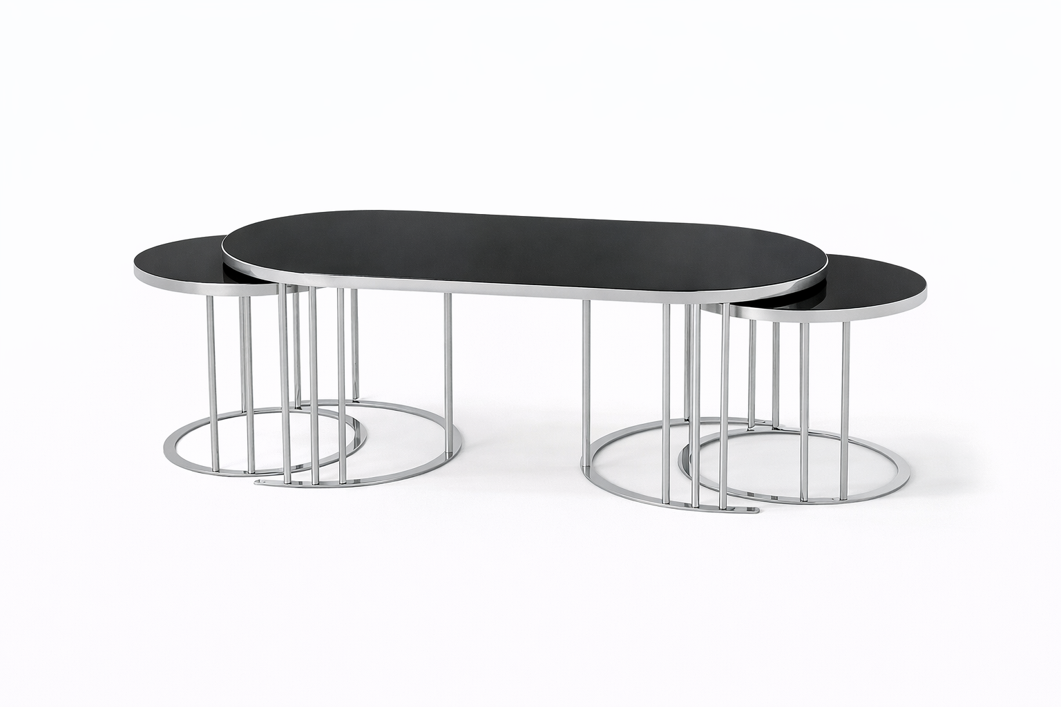 Luna Modern Nesting Coffee Table Set – Oval Glass Top, Metal Frame (120 cm)