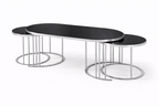 Luna Modern Nesting Coffee Table Set – Oval Glass Top, Metal Frame (120 cm)