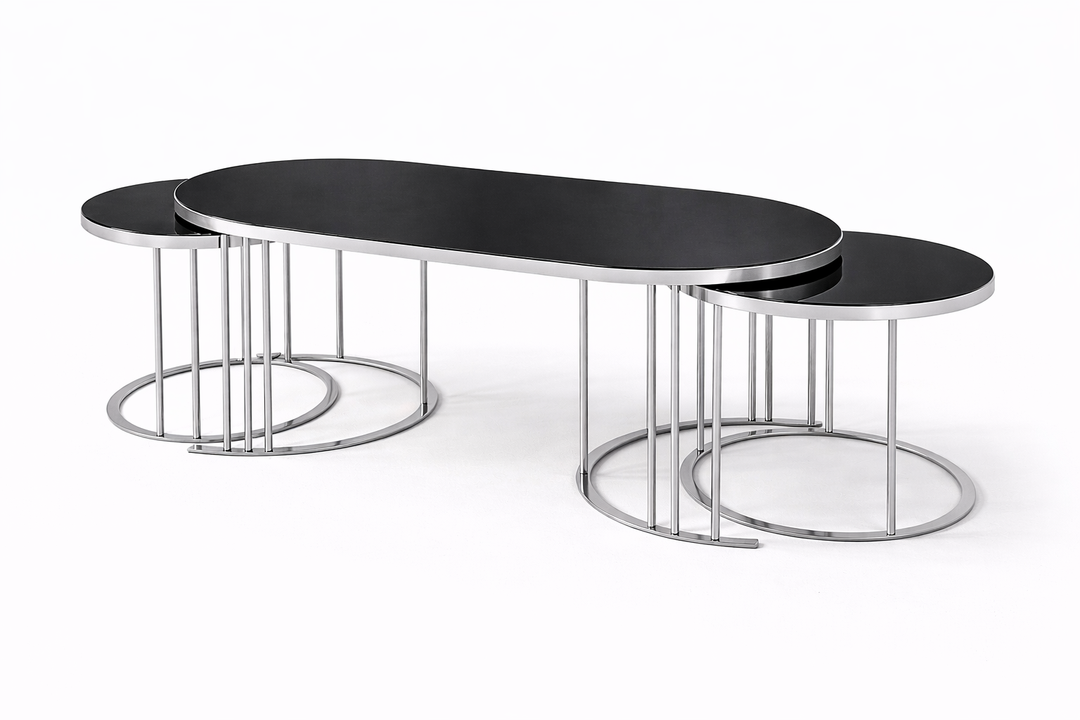 Luna Modern Nesting Coffee Table Set – Oval Glass Top, Metal Frame (120 cm)