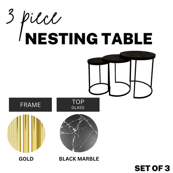 Black Marble 3 Piece Nesting Table