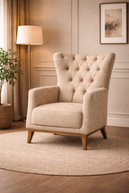 Haven Beige Wingback Armchair – Soft Fabric, Timeless Comfort