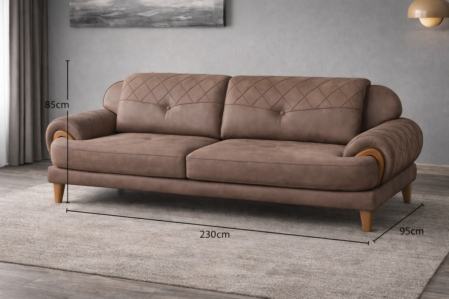 Warm Taupe Leather-Effect 3-Seater Sofa – Durable Synthetic Fabric, Modern Comfort