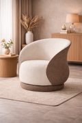 Nova Swivel Armchair – Cream & Brown, 360° Rotation, Plush Comfort