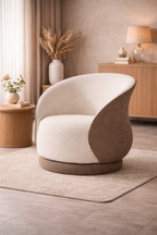 Nova Swivel Armchair – Cream & Brown, 360° Rotation, Plush Comfort