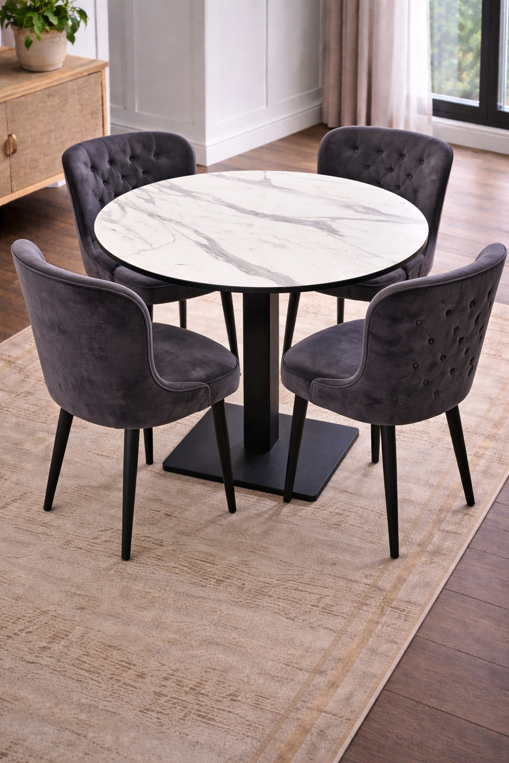 Luna White Marble Round Dining Table