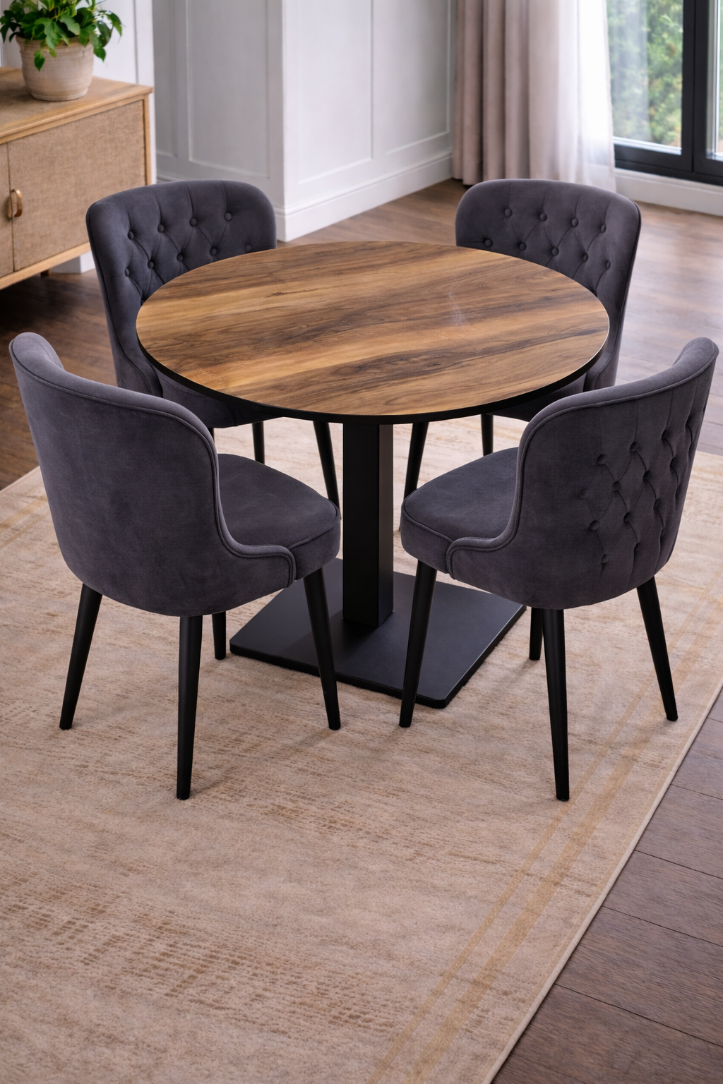 Aurelia Round Wood-Marble Dining Table
