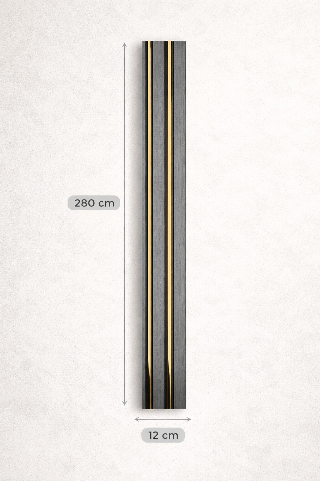 Grey Slat Wall Panel with Gold Inlay – 280cm PVC Decorative Feature Panel (Waterproof)