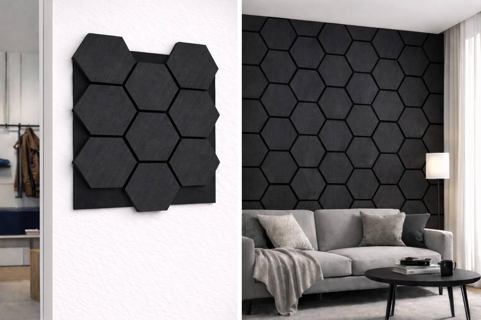 Hexagon Wall Panel – 60 × 70 cm Anthracite | Interlocking Decorative Feature Panels