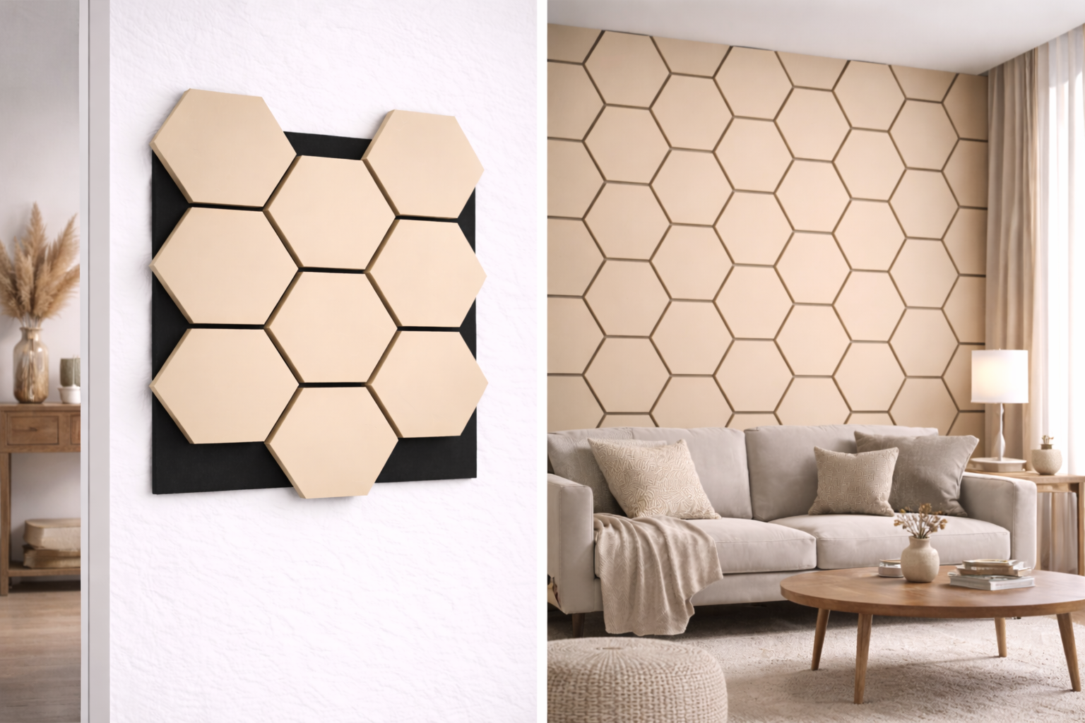 Hexagon Wall Panel – 60 × 70 cm Stone Beige | Interlocking Decorative Feature Panels
