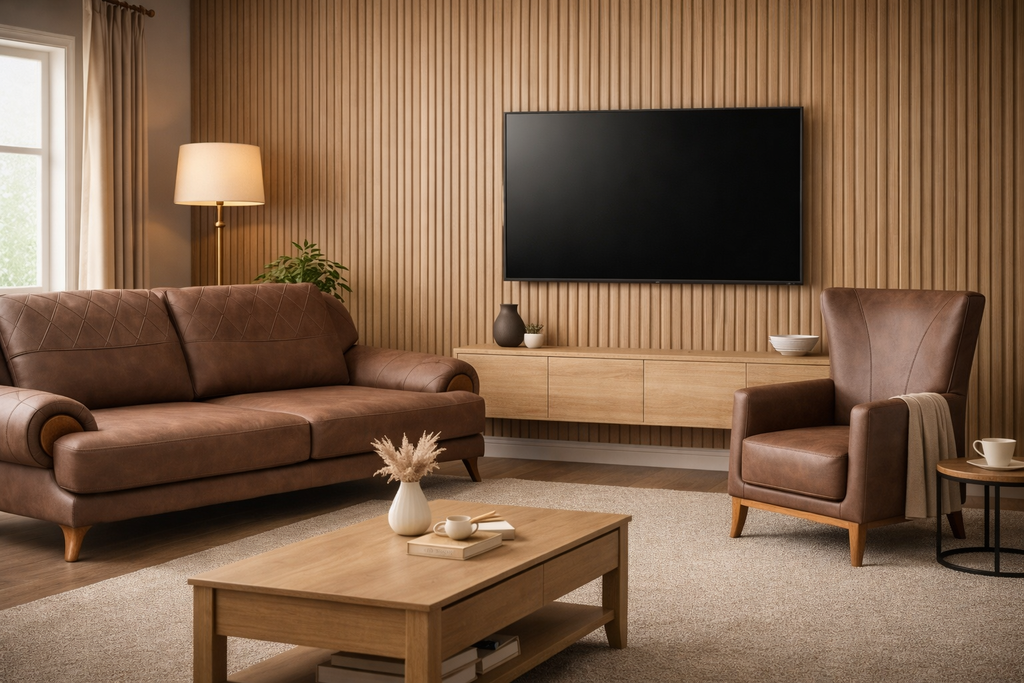 Haven Brown Wingback Armchair – Durable Fabric, Warm Touch.