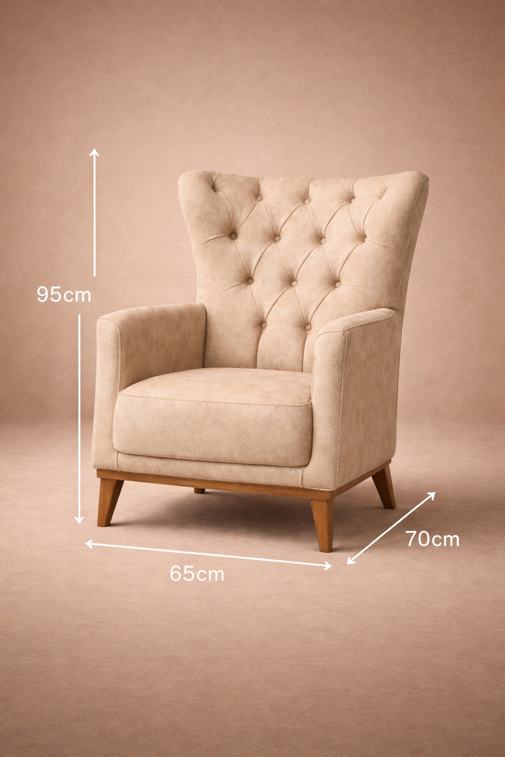 Haven Beige Wingback Armchair – Soft Fabric, Timeless Comfort