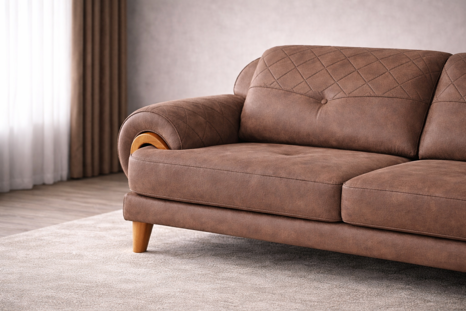 Warm Taupe Leather-Effect 3-Seater Sofa – Durable Synthetic Fabric, Modern Comfort