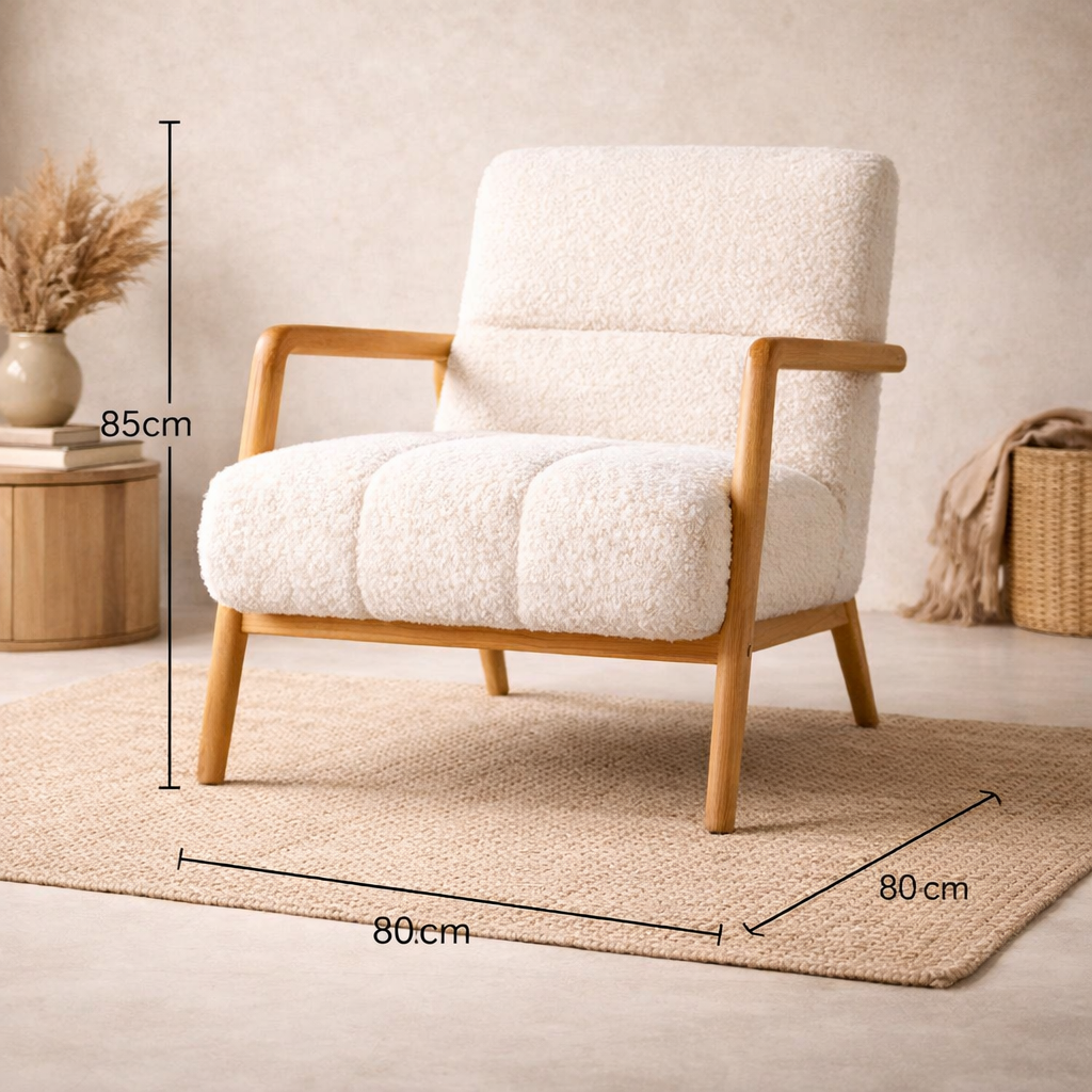 Rigel Plush Armchair – Soft White Fabric, Modern Comfort