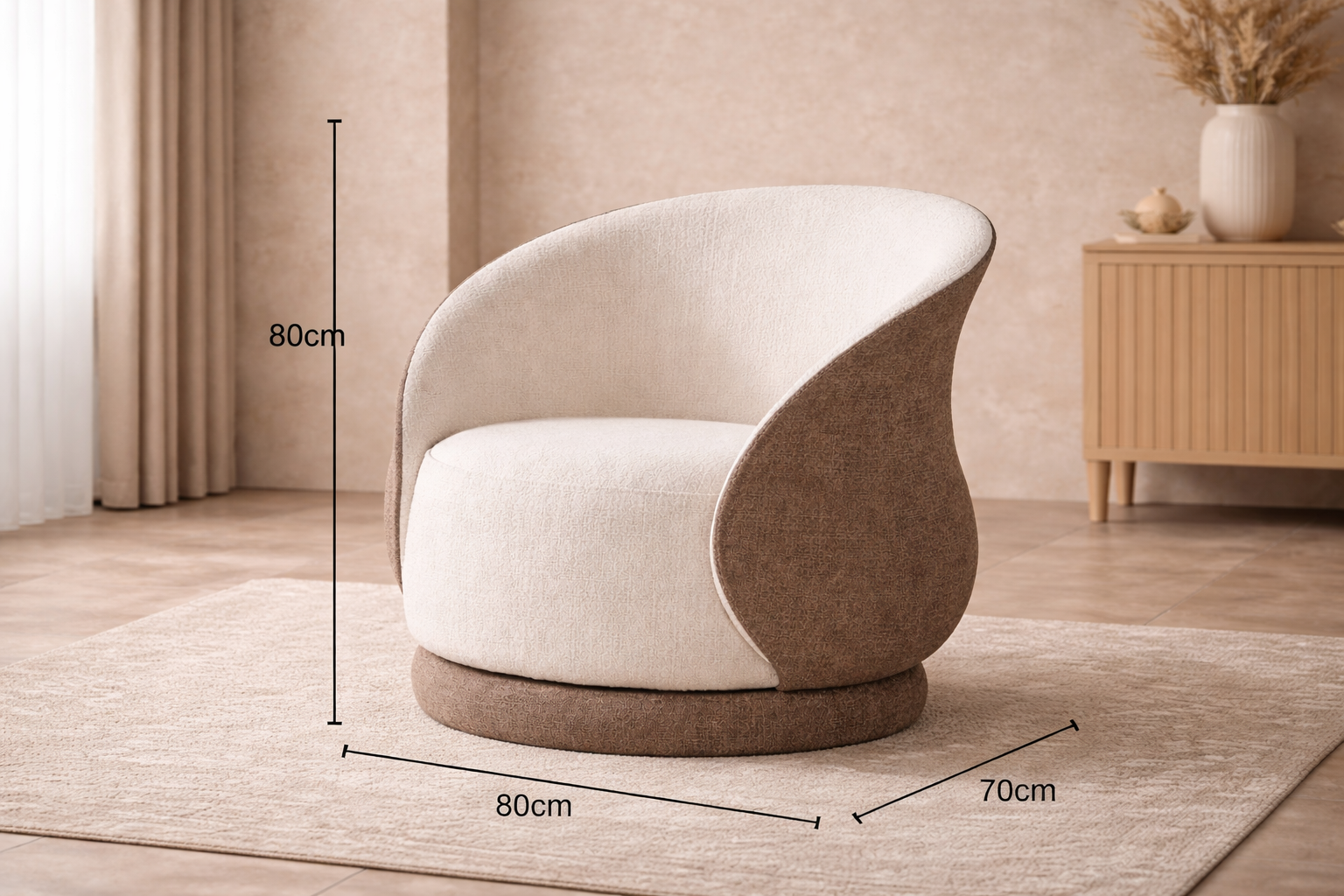 Nova Swivel Armchair – Cream & Brown, 360° Rotation, Plush Comfort
