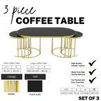 Luna Modern Nesting Coffee Table Set – Oval Glass Top, Metal Frame (120 cm)