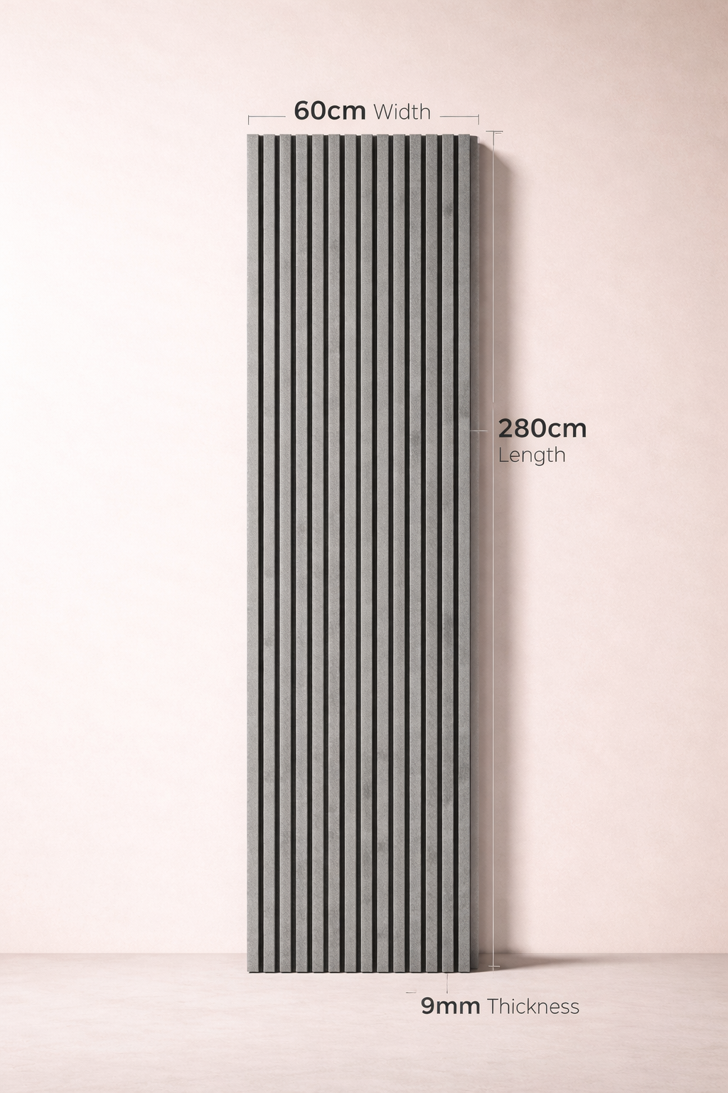 Concrete Grey Slatted Wall Panels – Pack of 3 | 280cm x 60cm | 9mm Laminated MDF