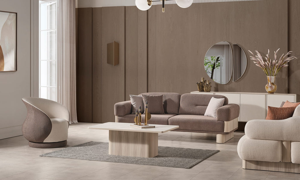 Nova Swivel Armchair – Cream & Brown, 360° Rotation, Plush Comfort