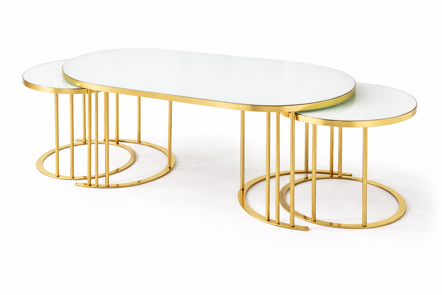 Luna Modern Nesting Coffee Table Set – Oval Glass Top, Metal Frame (120 cm)