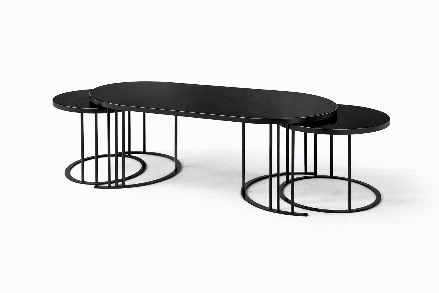Luna Modern Nesting Coffee Table Set – Oval Glass Top, Metal Frame (120 cm)