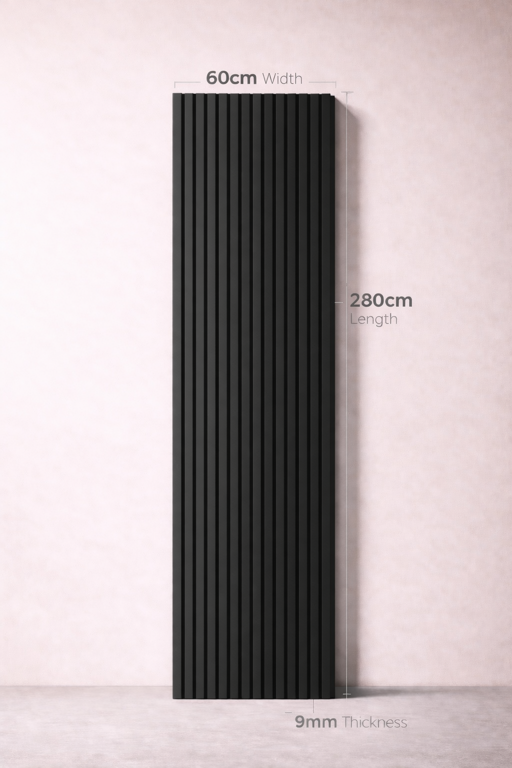Jet Black Slatted Wall Panels – Pack of 3 | 280cm x 60cm | 9mm Laminated MDF