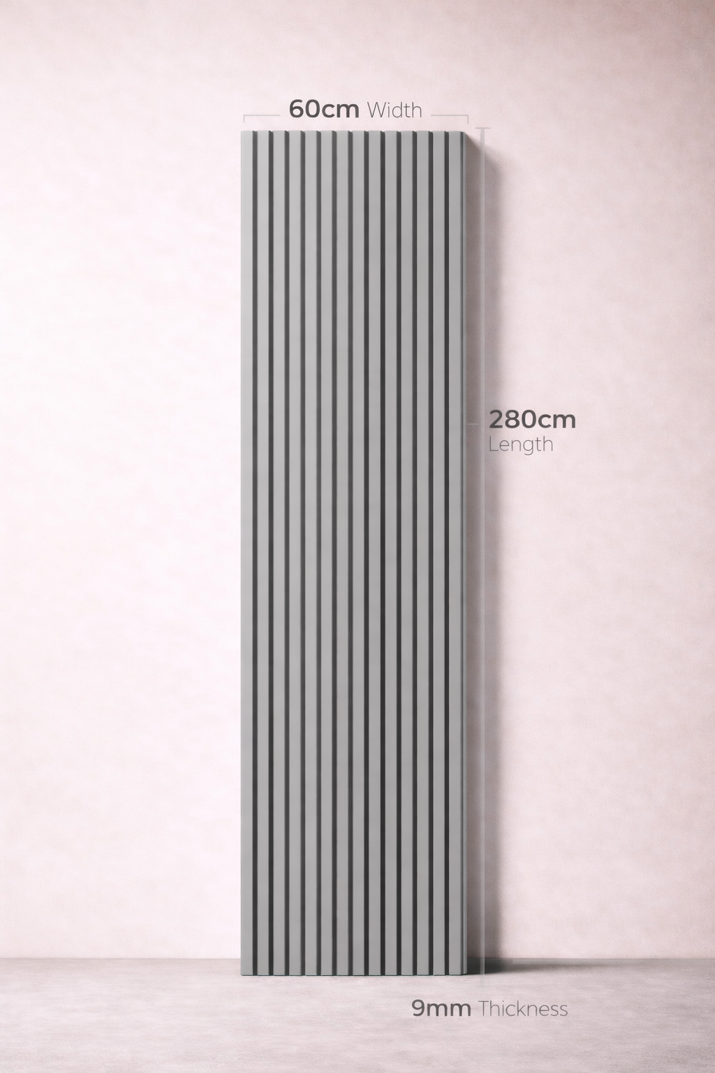 Soft Grey Slatted Wall Panels – Pack of 3 | 280cm x 60cm | 9mm Laminated MDF