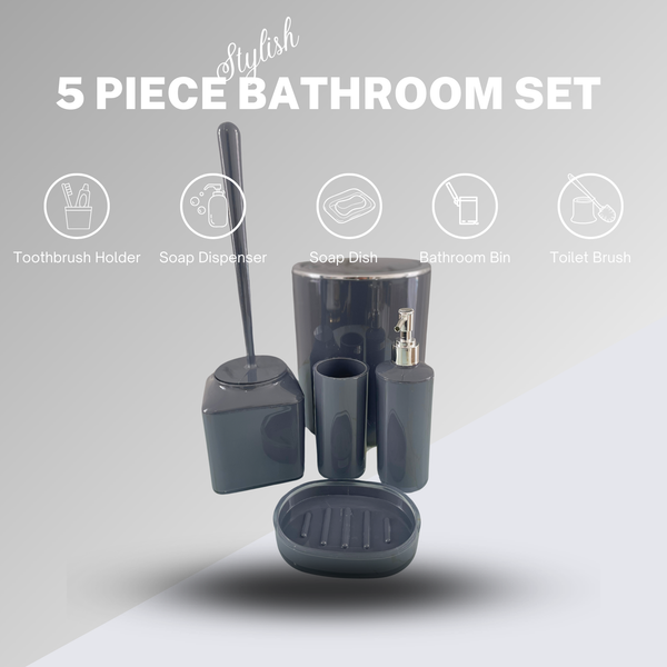 5 Piece Stylish Bathroom Set Round Bin