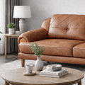 Warm Saddle Tan Leather-Effect 3-Seater Sofa – Durable Synthetic Fabric, Modern Comfort