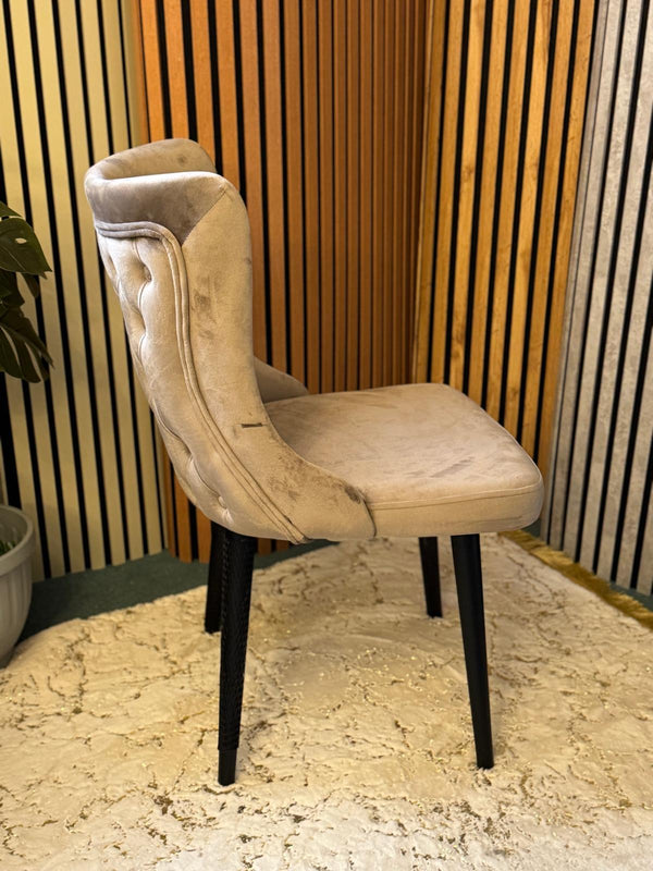 beige velvet button dining chair