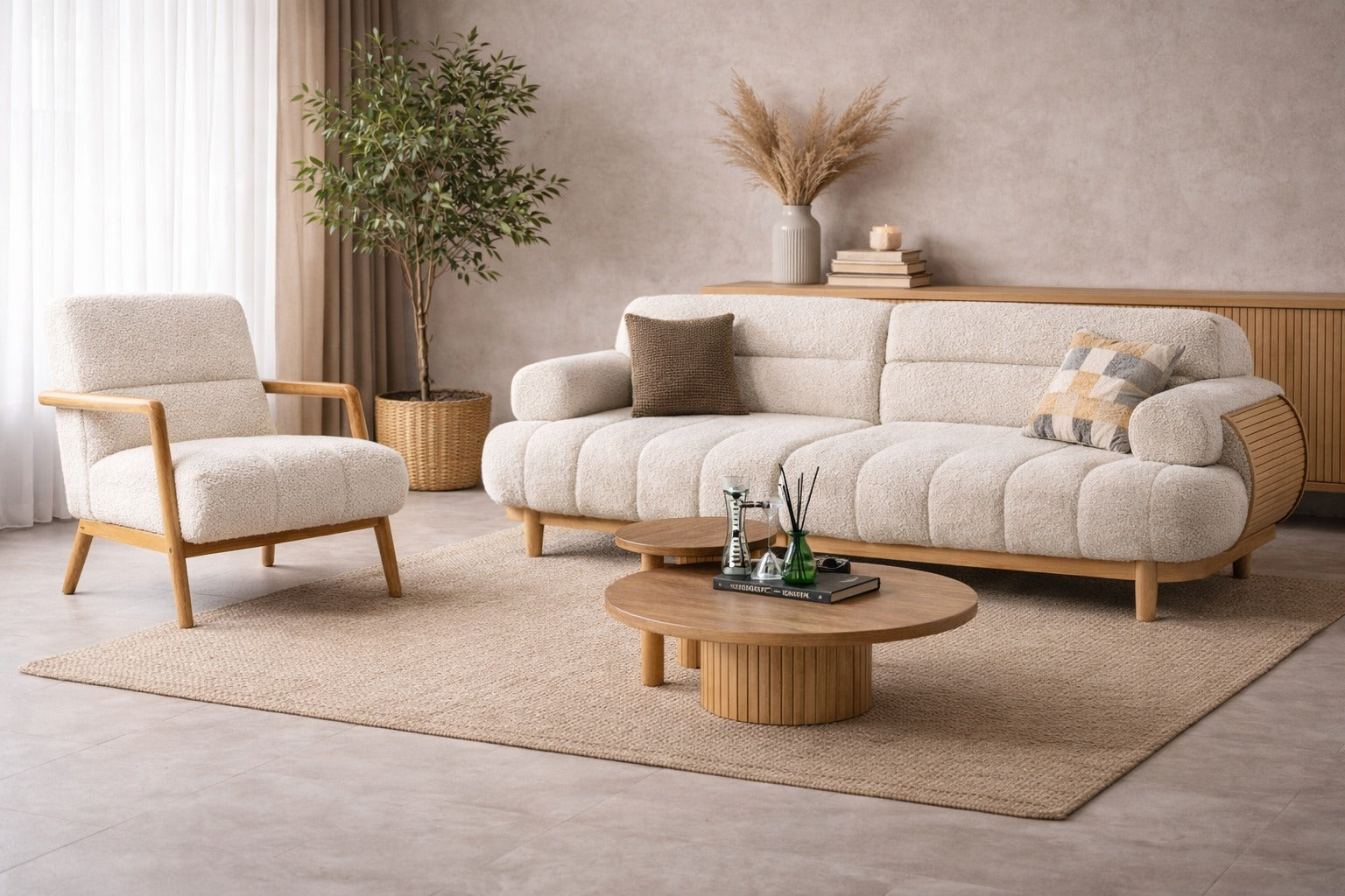 Rigel Boucle Sofa – White Plush Comfort