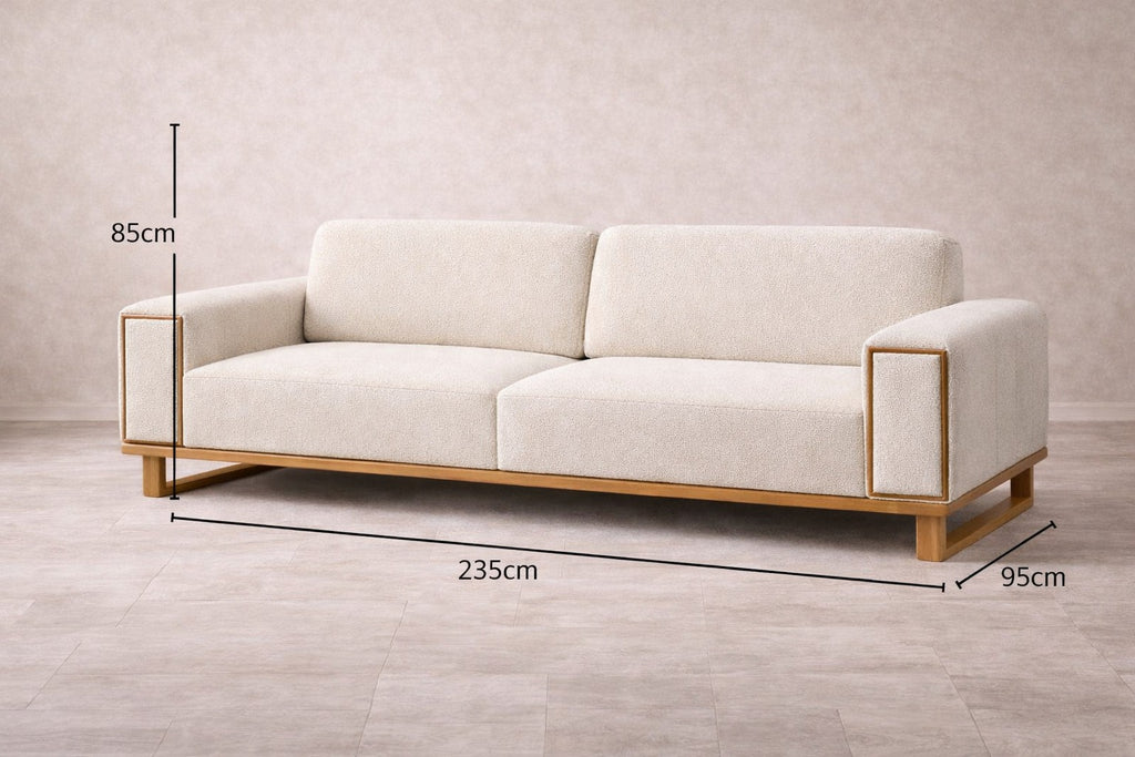 Rigel White Boucle Sofa with Natural Wood Frame