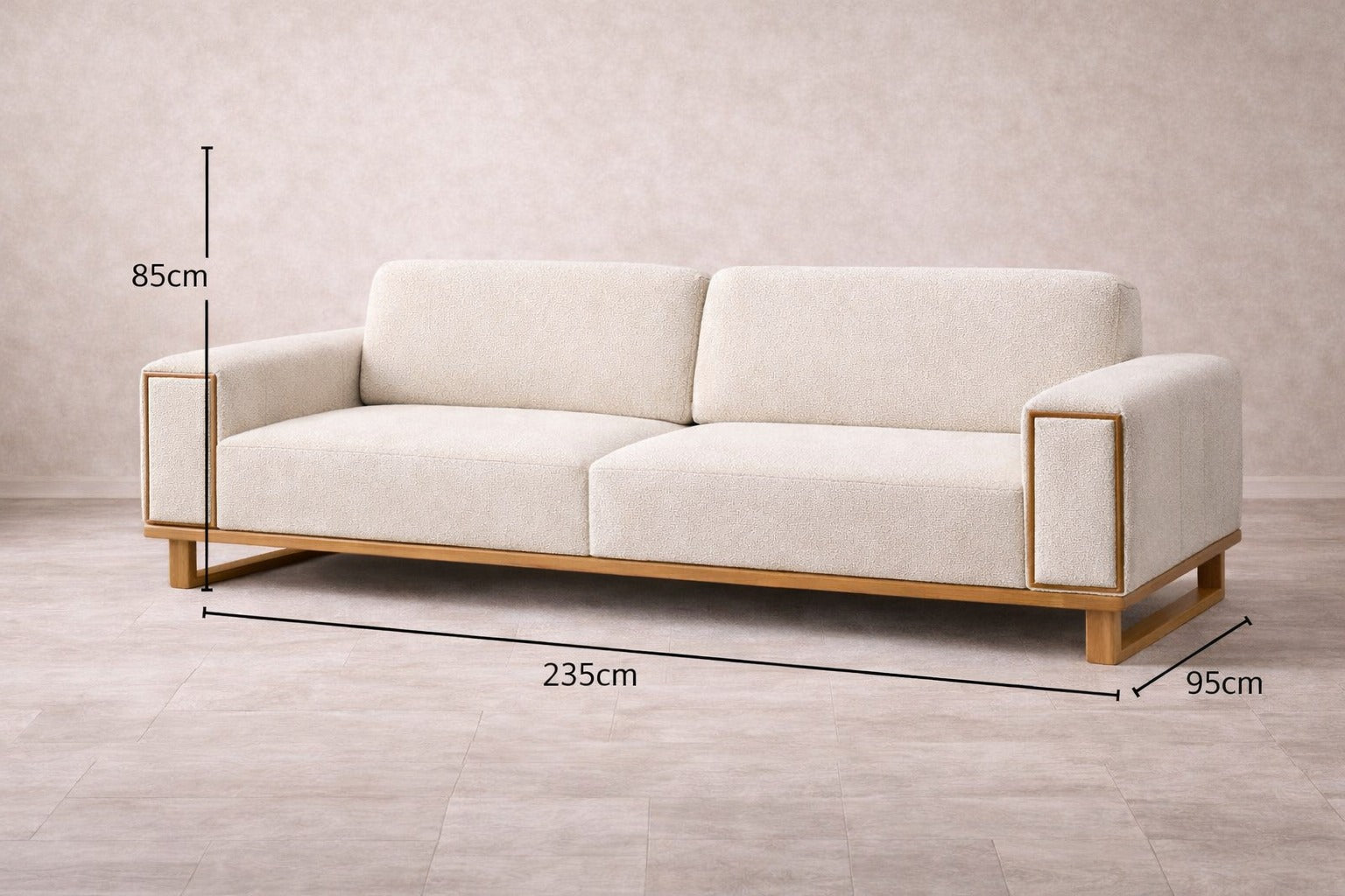 Rigel White Boucle Sofa with Natural Wood Frame