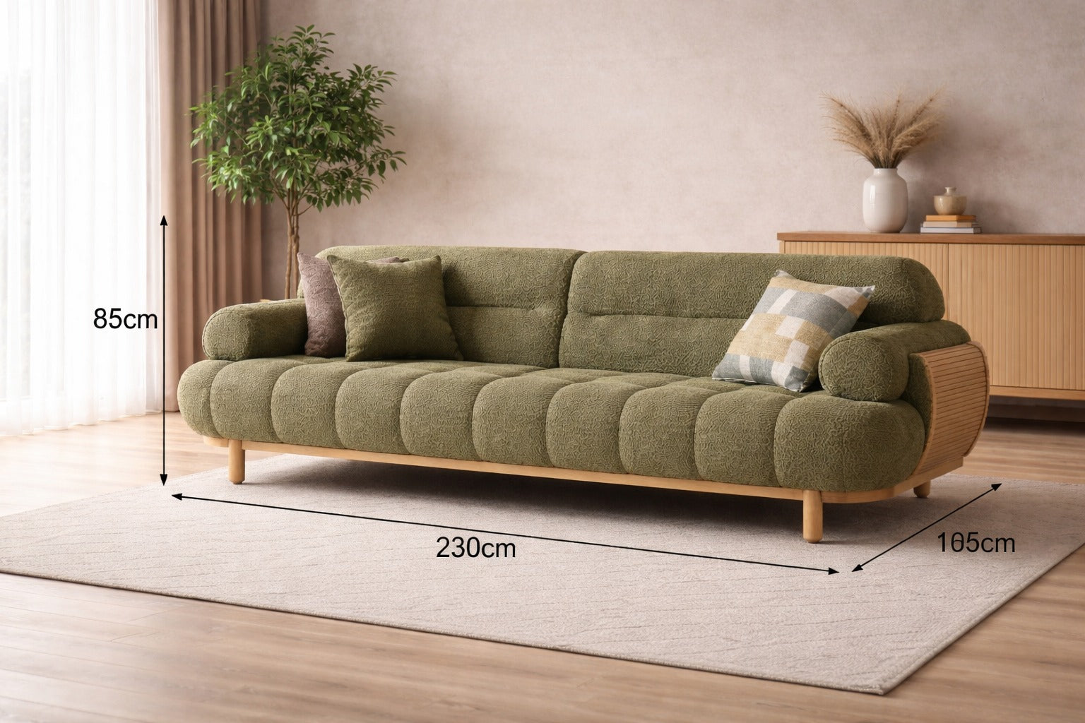 Rigel Boucle Sofa – Modern Green & White Plush Comfort
