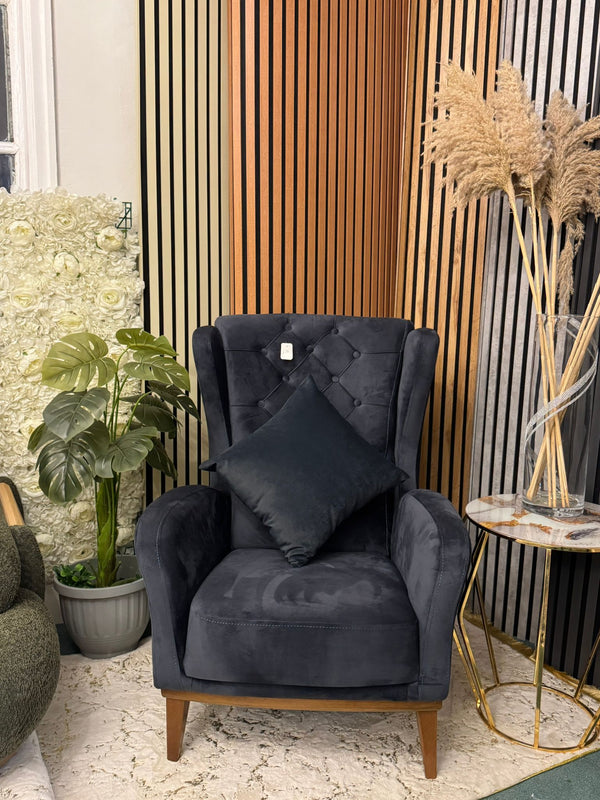 Blue Velvet With Buttoned Back Armchair