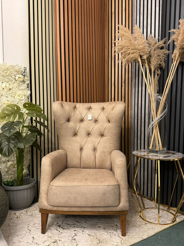 Chester Beige Armchair With Buttoned Back